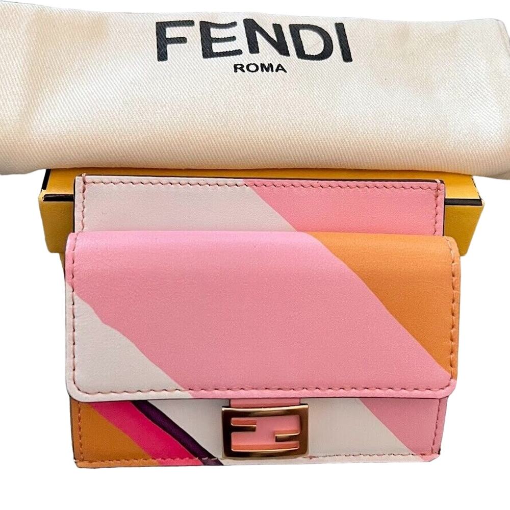 NEW Fendi Baguette Small Multicolor Pink White Cardholder Wallet